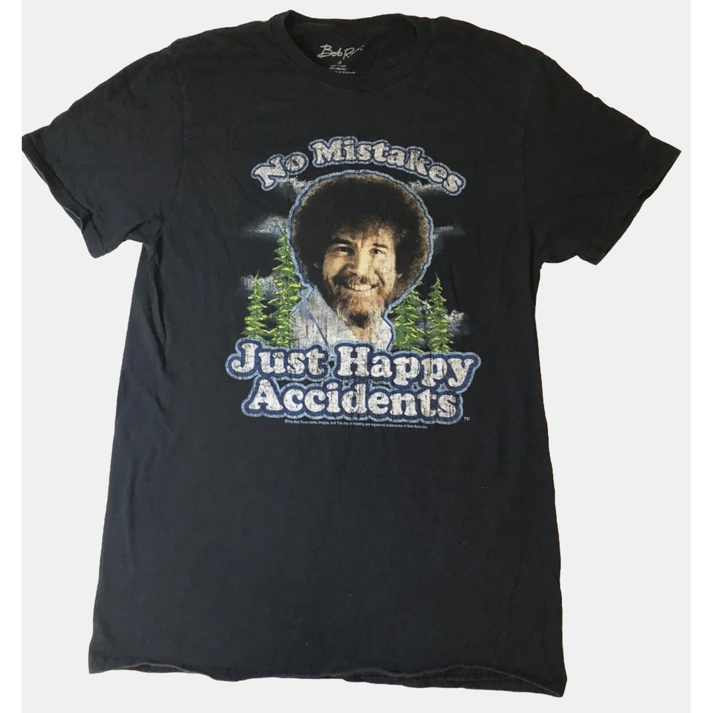 Bob Ross - Adult - Small- T-Shirt "No Mistakes Just Happy Accidents" 100% Cotton